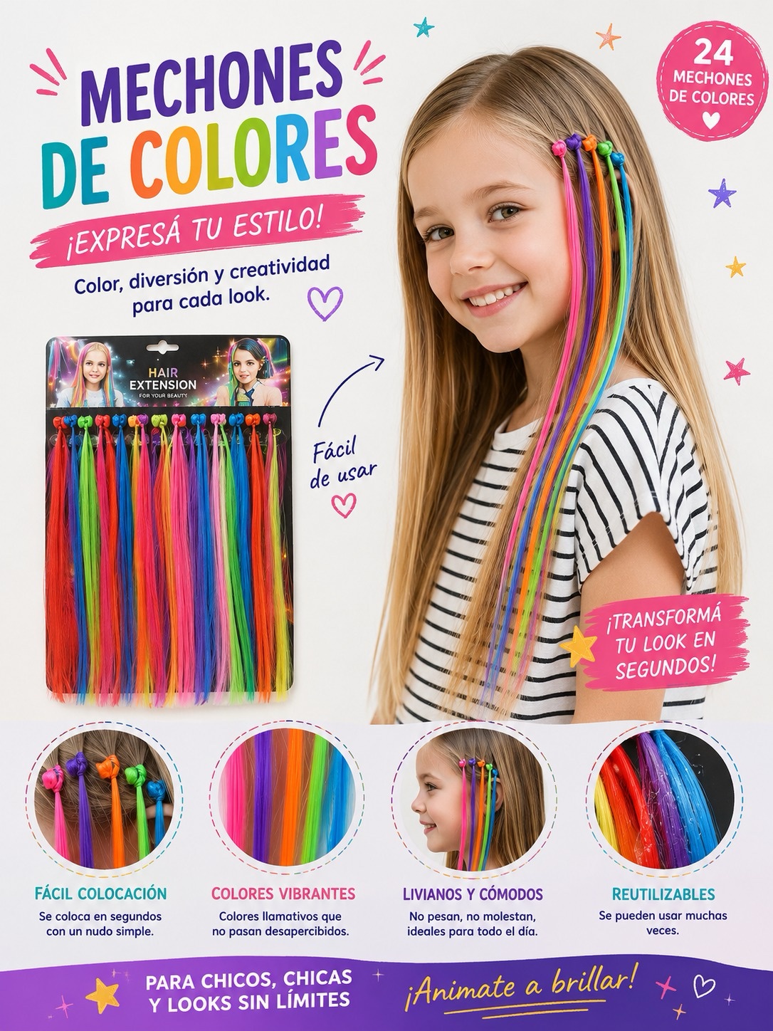 Mechones de Pelo de Colores Set x30