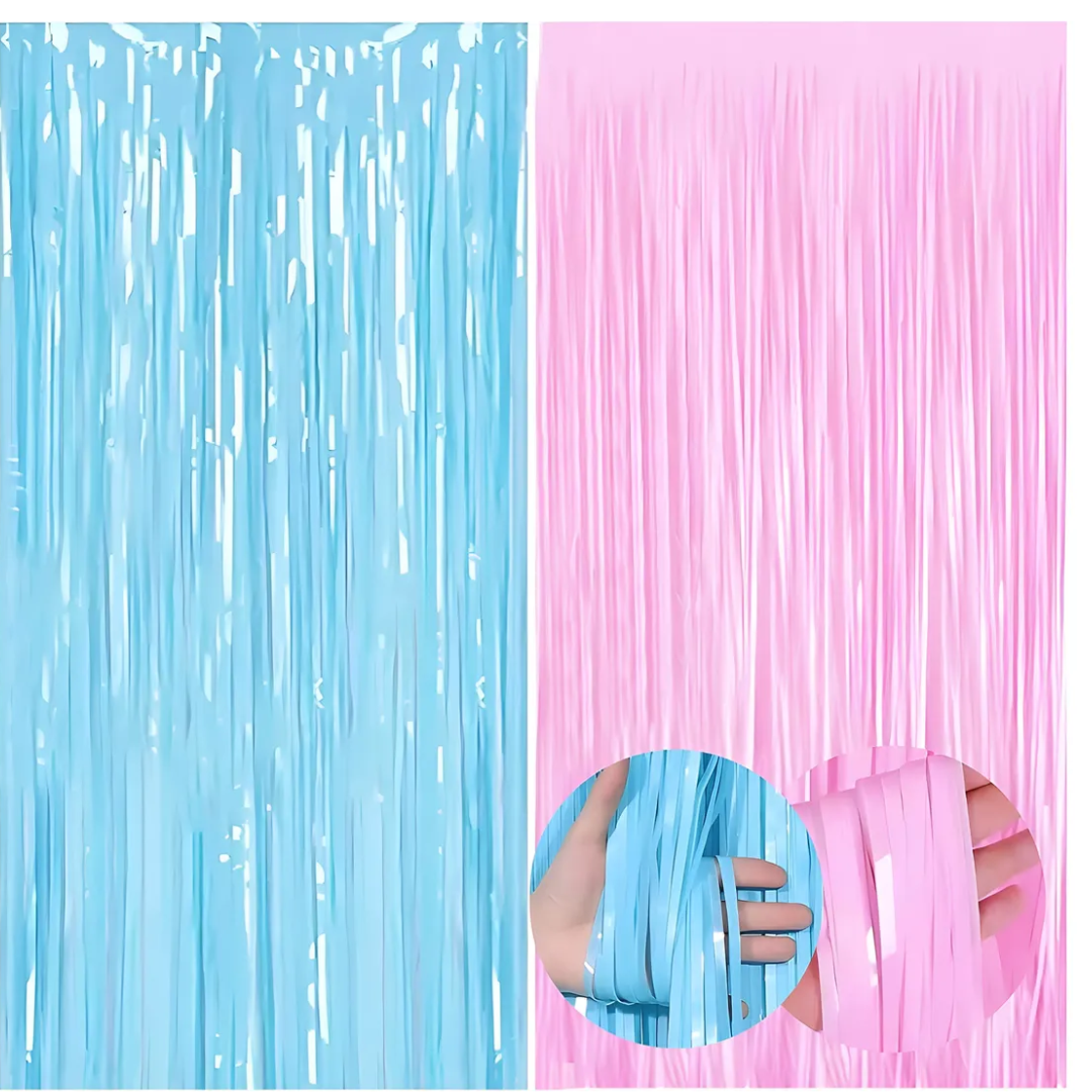 Pack 2 Cortinas Celeste Y Rosa