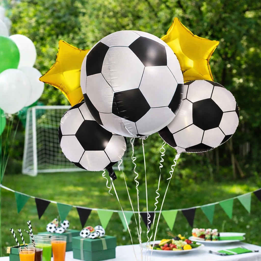 Pack 5 Globos Pelota De Fútbol Y Estrellas Decoración Fiesta Dorado