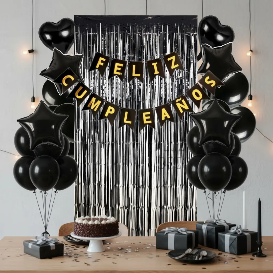 Set Kit Feliz Cumpleaños Color Negro