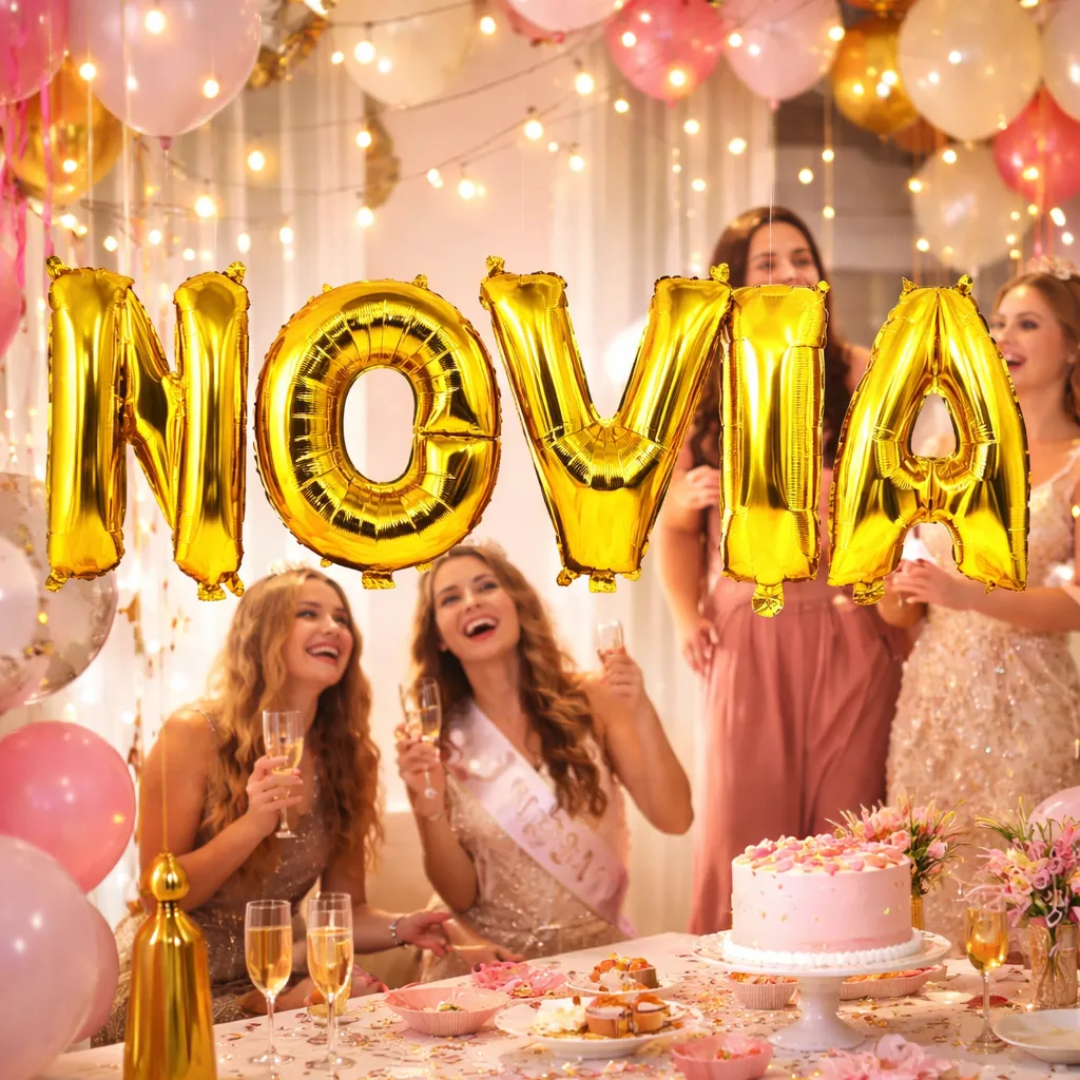 Set De Globos Novia Letras Metalizadas