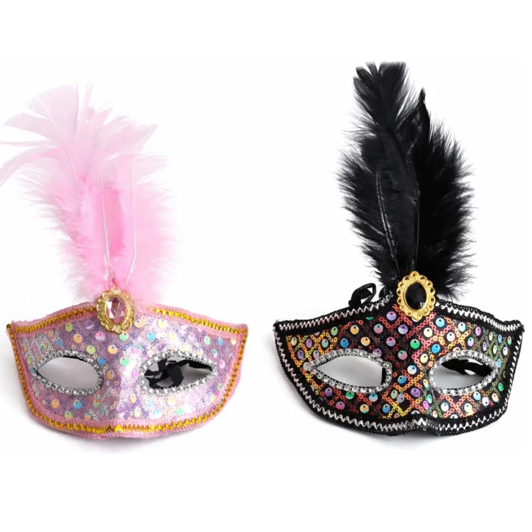 Antifaz Veneciano Con Brillos Y Plumas