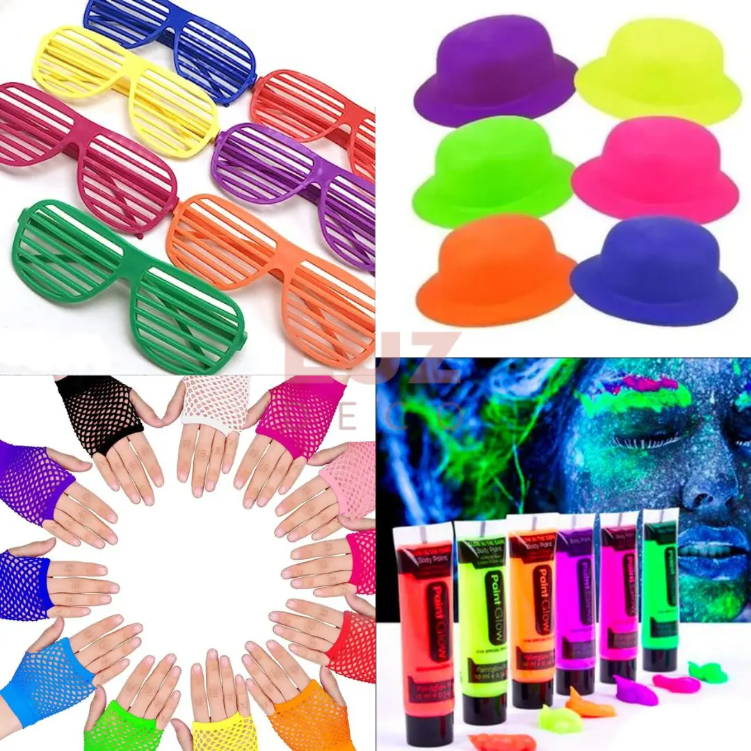 Combo Cotillón Fiesta Neón Fluo Para 10 Personas