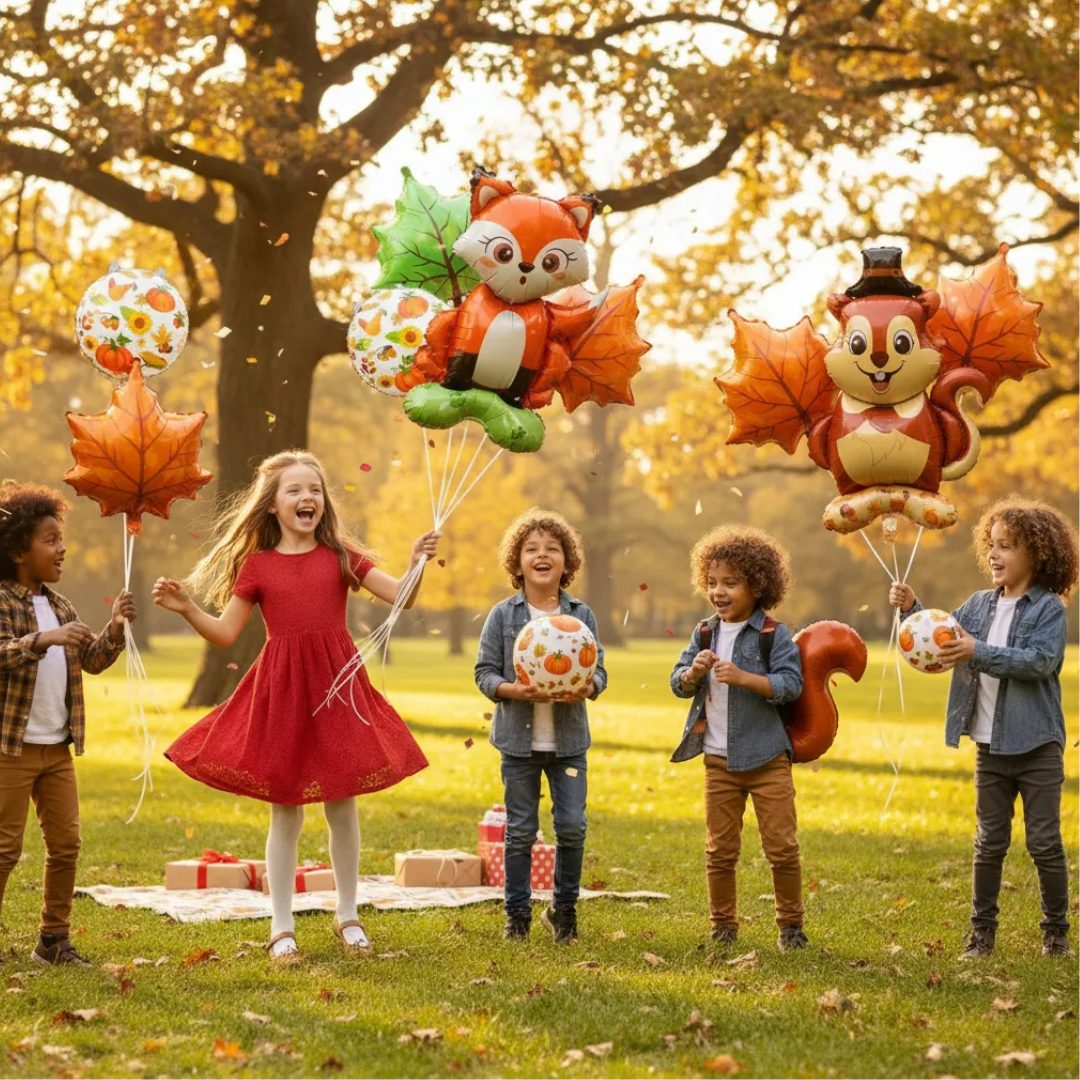Set Globos Metalizados Animales Del Bosque Zorro O Ardilla - Imagen 3