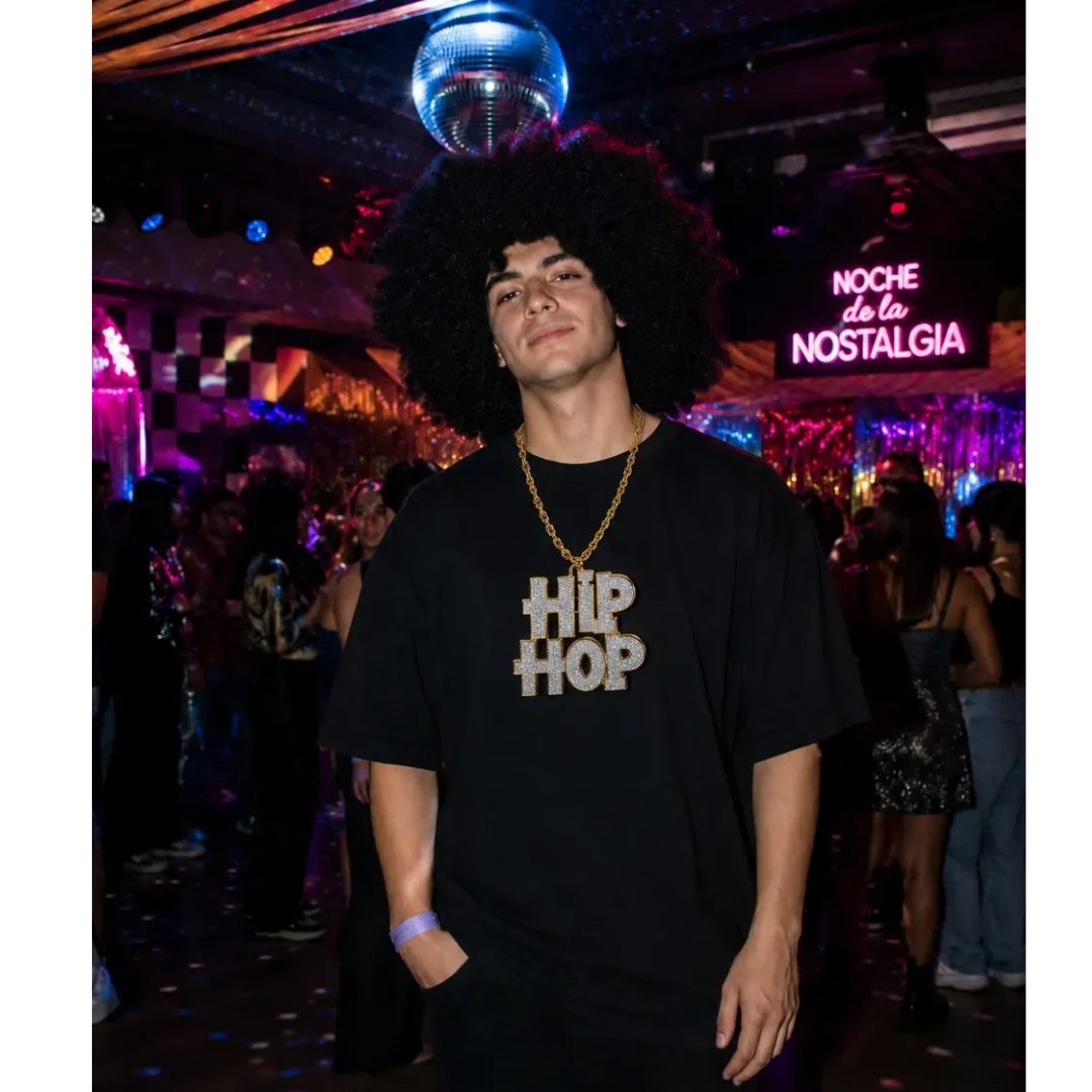 Set Peluca Afro Negra + Collar Hip Hop