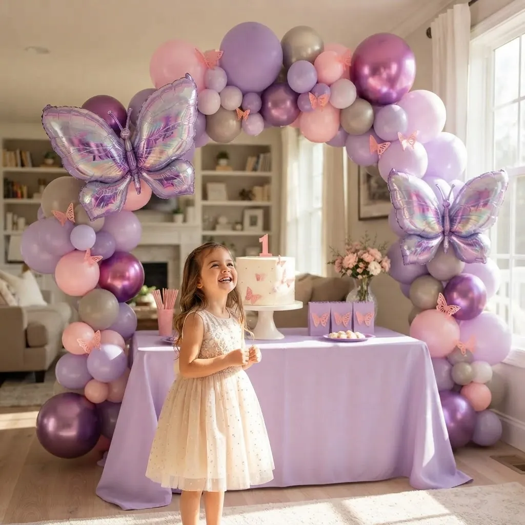 Kit De Globos Decoración Mariposa Lila