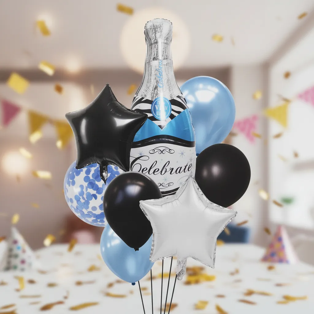 Set Globos Botella Celeste X 8
