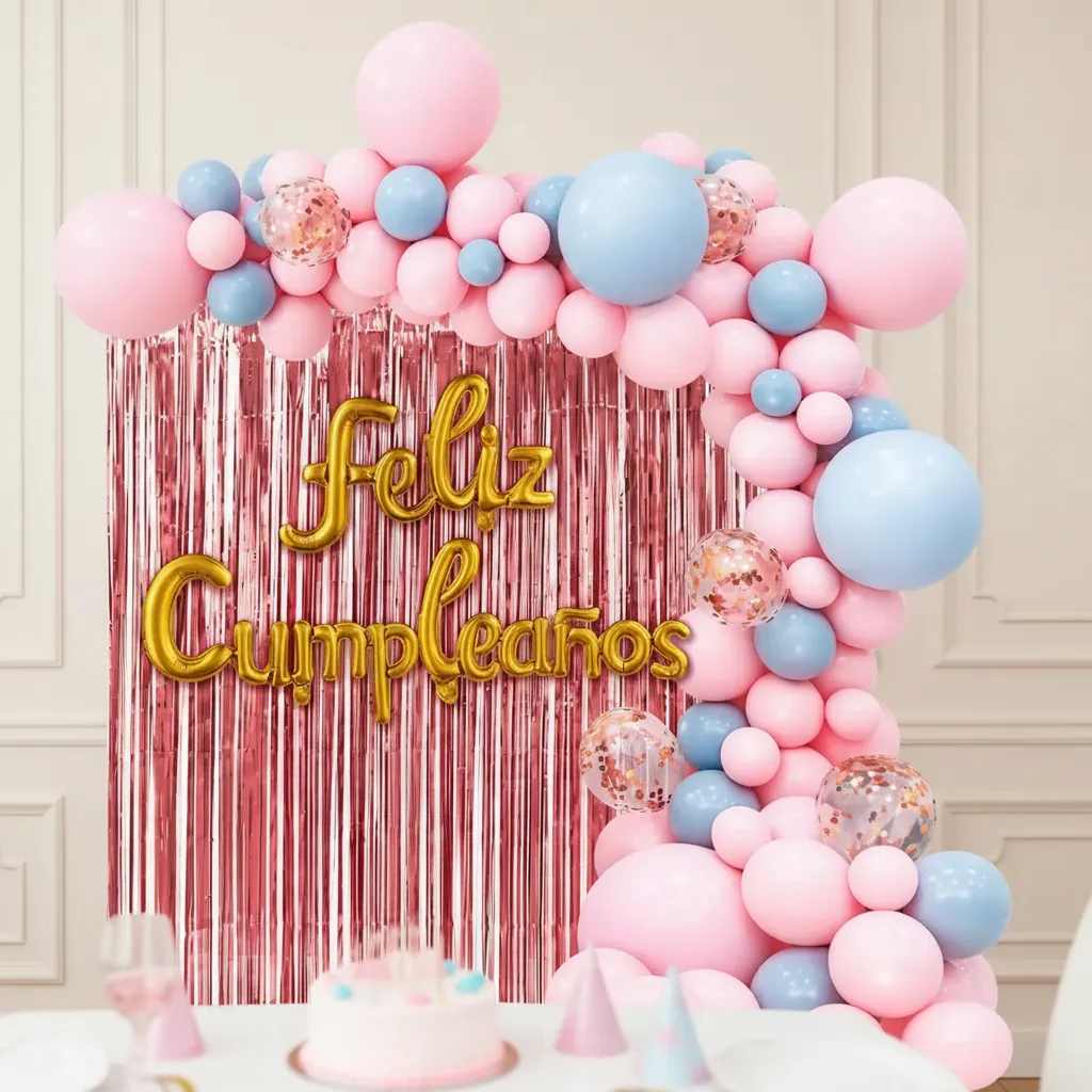 Set Decoración Globos Rosa Y Dorado